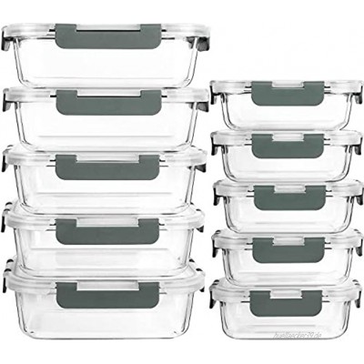 MCIRCO Glas-FrischhaltedosenSet für Lebensmittel ,20 Teile 10 Behälter 10 Transparente DeckelSpülmaschinen Mikrowellen & Gefrierschrankfreundlich Auslaufsicher BPA-frei