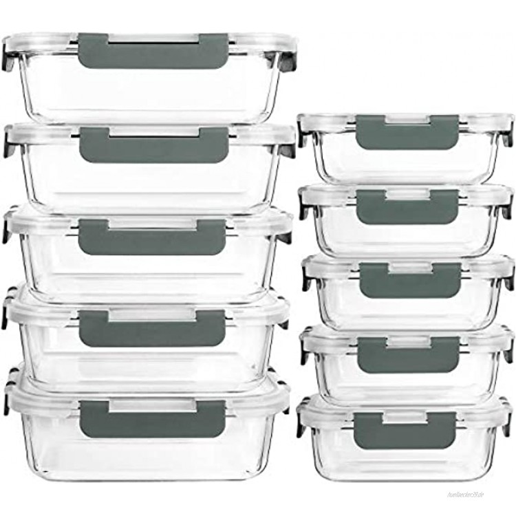 MCIRCO Glas-FrischhaltedosenSet für Lebensmittel ,20 Teile 10 Behälter 10 Transparente DeckelSpülmaschinen Mikrowellen & Gefrierschrankfreundlich Auslaufsicher BPA-frei