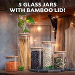 Twinzee Vorratsdosen Glas mit Deckel Aufbewahrungsdosen Set 5 Größen von 800mL bis 2,2L luftdichte Frischhaltedosen klein und groß plastikfrei Lebensmittel Vorratsbehälter Glas mit Bambusdeckel