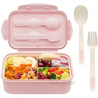 1400 ml Bento Box Salatbehälter für Kinder und Erwachsene Salat Lunchbox Behälter Brotdose mit 3 Fächern und Besteck Gabel Löffel Große Kapazität Salatschüssel für EIN Picknick im Freien [Rosa]
