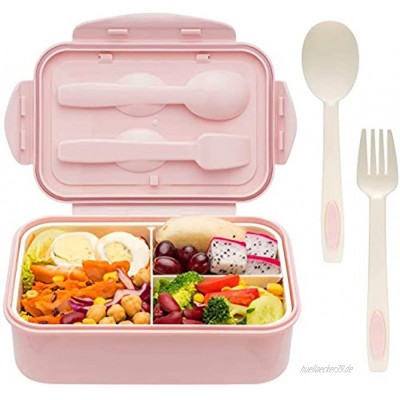 1400 ml Bento Box Salatbehälter für Kinder und Erwachsene Salat Lunchbox Behälter Brotdose mit 3 Fächern und Besteck Gabel Löffel Große Kapazität Salatschüssel für EIN Picknick im Freien [Rosa]