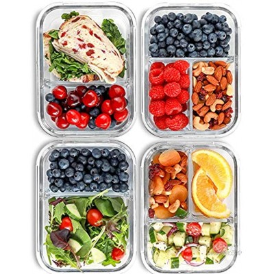 2 & 3 Fächer Glas Meal Prep Behälter [4er Pack 950 ML] Lebensmittel-Behälter mit Deckel BPA-freie Lebensmittel-Prep Behälter Bento Boxen Brotdose Portionskontrolle luftdicht
