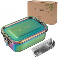 AuruA® Edelstahl Brotdose für Kinder und Erwachsene plastikfreie Lunchbox aus Metall Bento Box Brotbox nachhaltig und auslaufsicher Regenbogen 800ml