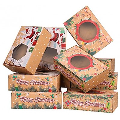 Cabilock 12 Stück Weihnachts-Plätzchen-Boxen Verpackung Kraftpapier Süßigkeiten-Boxen Aufbewahrung Halter Geschenkboxen mit rotem Band für Weihnachten Weihnachten Party Festival