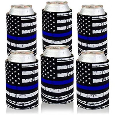 Dosen-Kühlerhüllen USA dünne blaue Linie Flagge Dosenabdeckung Coolies Getränk Bier Dosenisolator Abdeckungen Faltbare Dosenwickel 6 Stück