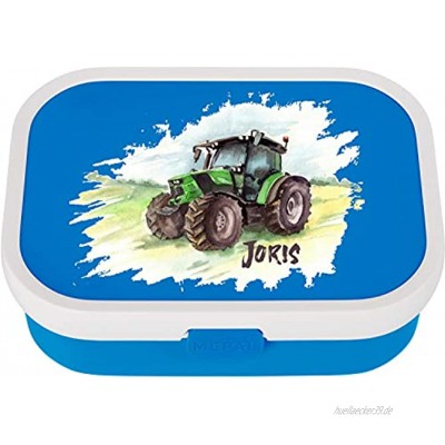 EZYshirt® Traktor mit Wunschnamen | Trecker Aufdruck Personalisierte Brotdose mit Bento-Einsatz