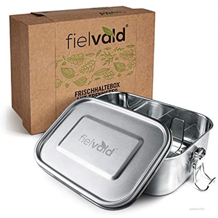 FIELVALD® Lunchbox Edelstahl mit Trennwand 800ml Brotdose für Kinder & Erwachsene auslaufsichere Brotbox inkl. Ersatzdichtungsring & praktischer Geschenkbox