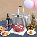 HappyPicnic 25L isolierte Kühltasche mit faltbarem Aluminiumgriff Picknickkorb mit wasserdichter Picknickdecke für Outdoor-Camping Streifen
