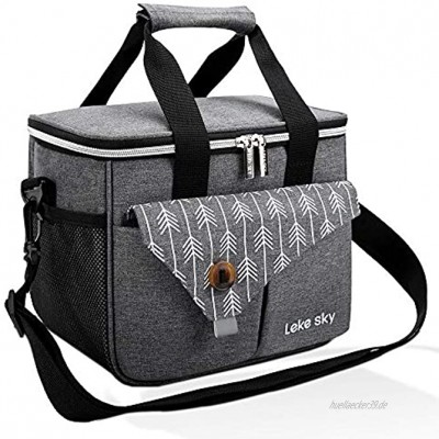 Lekesky Isolierte Lunchtasche für Damen Lunchbox Erwachsene auslaufsichere Kühltasche für Herren 16 Dosen grau