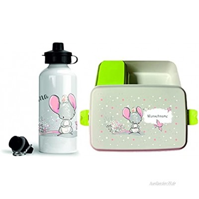 wolga-kreativ Brotdose Bio und Trinkflasche Maus mit Obsteinsatz für Jungen Lunchbox Bento Box personalisiert Kindergarten Schule mit Namen Bedruckt