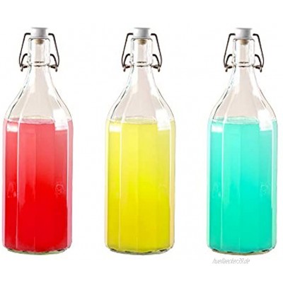 3x 12-Kant Glasflasche mit Bügelverschluss 1 Liter Draht-Bügelflasche zum Einkochen Mit Gummidichtung luftdicht Made in Germany