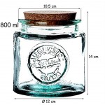 BigDean 3X Vorratsdose groß 800 ml Mit Kork-Deckel 100% Recycling-Glas Gewürzglas Vorratsbehälter Kräuter-Behälter Keksdose Made in Spain
