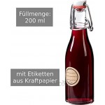 GIESSLE 15x 200ml Flasche mit Porzellankopf und [Edelstahl] Bügelverschluss Leere Draht Bügelflasche Likörflasche