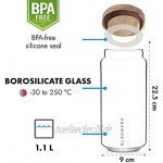 GLASWERK Vorratsgläser 3 x 1,1L Vorratsdosen Glas mit edlem Akazienholzdeckel Vorratsdosen aus stabilem Borosilikatglas Lebensmittel luftdicht aufbewahren