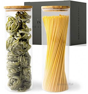 KIVY® Vorratsdosen Glas Set [2 x 1800ml] – Nudel & Spaghetti Aufbewahrung als Glasbehälter mit Deckel – Vorratsgläser mit Deckel für die Müsli Aufbewahrung – Aufbewahrungsgläser Küche