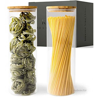 KIVY® Vorratsdosen Glas Set [2 x 1800ml] – Nudel & Spaghetti Aufbewahrung als Glasbehälter mit Deckel – Vorratsgläser mit Deckel für die Müsli Aufbewahrung – Aufbewahrungsgläser Küche