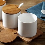AWQREB 3PCS Keramik-Gewürztöpfe Set Gewürz-Serviergläser Gewürzbehälter mit Serviertablett und Löffeln gleiche Höhe 350 ml
