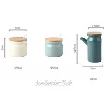 AWQREB Keramik Gewürzglas Öl Essig Flasche Gewürz Topf Aufbewahrungscreme mit Deckel Löffel und Tablett-Sets von 3