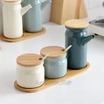 AWQREB Keramik Gewürzglas Öl Essig Flasche Gewürz Topf Aufbewahrungscreme mit Deckel Löffel und Tablett-Sets von 3