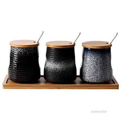 AWQREB Keramikzuckerschalen Gewürztöpfe Gewürzdosen Gewürzdose Set mit Deckellöffel und Regalsets von 3-240ml