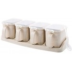 AWQREB Spice Jar Spice Gewürzbox Aufbewahrungsbehälter Cruet mit Deckel und Löffelgitter Set Salzzucker für Küchenrestaurant,Yellow4