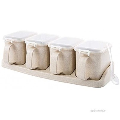 AWQREB Spice Jar Spice Gewürzbox Aufbewahrungsbehälter Cruet mit Deckel und Löffelgitter Set Salzzucker für Küchenrestaurant,Yellow4