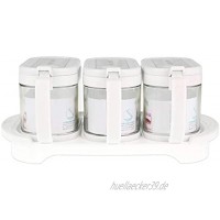 AWQREB Transparentes Glasgewürzglas Gewürzbox Set Gewürzglas Küche mit Deckel & Löffel Küchenutensilien 3 Stück Set mit Tablett,Weiß
