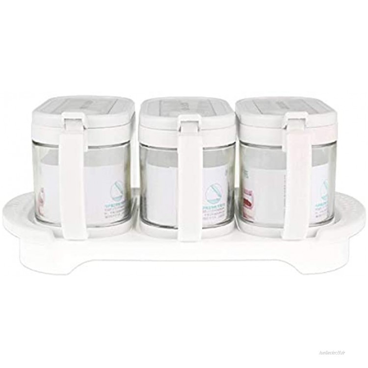 AWQREB Transparentes Glasgewürzglas Gewürzbox Set Gewürzglas Küche mit Deckel & Löffel Küchenutensilien 3 Stück Set mit Tablett,Weiß