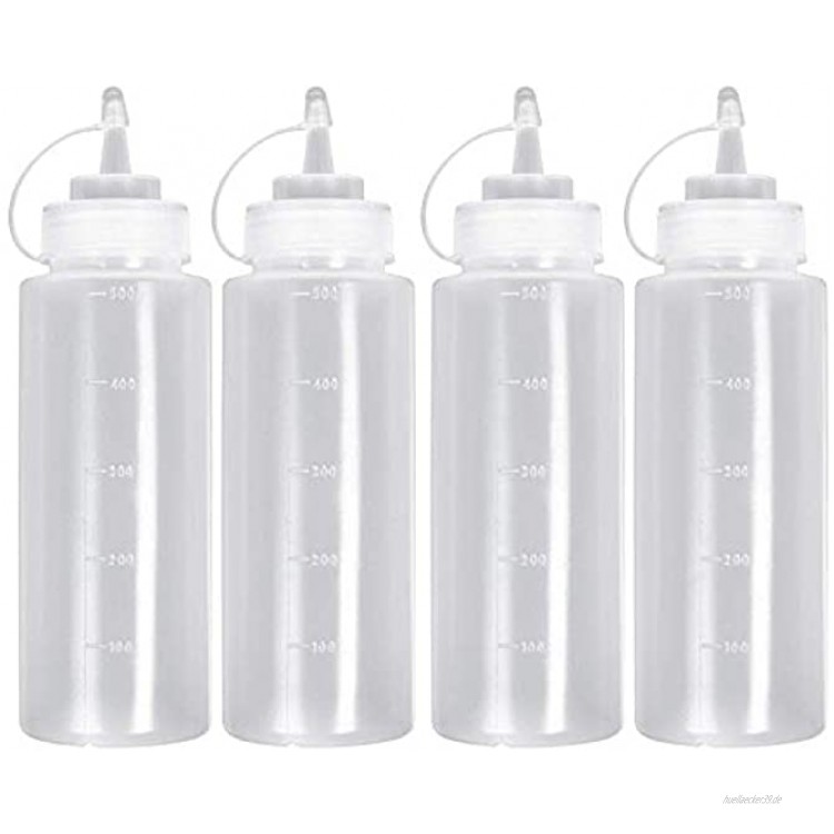 Bocotoer 500 ml Squeeze Flasche Saucenflasche mit Quetschflasche Kappe Groß 100% BPA Frei Plastikflaschen Packung mit 4
