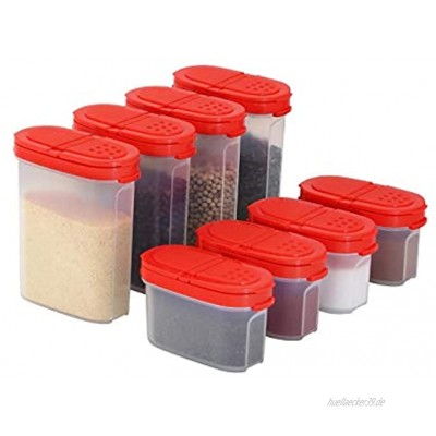 Signoraware Premium Gewürzboxen Aufbewahrungsboxen für Gewürze in groß und klein mit praktischen Streuer aus BPA-Freiem Plastik luftdichtes Vorratsdosen Set für die Küche 8er Pack
