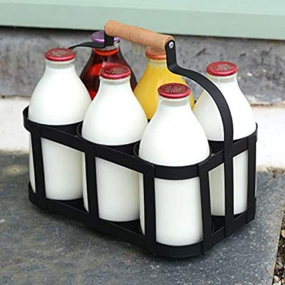 Ckb Ltd Milchflaschenhalter pulverbeschichteter Stahldraht Metall für 6 Milchflaschen traditioneller Milchflaschenhalter für Türschwellen 25 x B27 x T19 cm