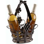 Clever Creations Weinflaschen-Ständer für 2 Flaschen dekoratives Design mit Weintrauben aus Metall schöner Geschenkkorb für Ihren Lieblingswein breiter Stabiler Boden Braun