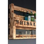 Dekorie Whisky Regal aus Holz mit Gläserhalter und Whisky Schriftzug Geflammt Industrie Stil fertig montiert Wandbar Whisky-Regal aus Holz