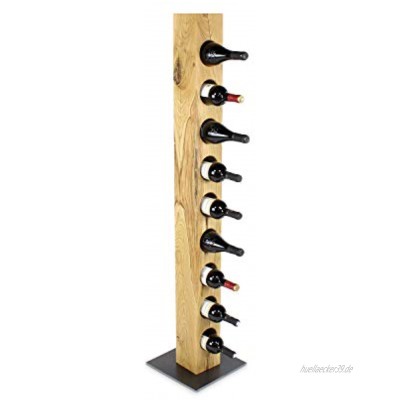 GREENHAUS Weinständer Eiche Metall Sockel 140x13x13 cm 9 Flaschen Massivholz und Handarbeit aus Deutschland Weinregal Holz