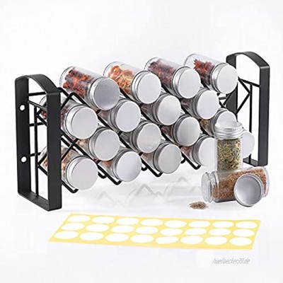 Wrei Gewürzregal mit 18 Gewürzgläsern für Küchenschrank und Arbeitsfläche aus 18 Gewürzgläsern und Labeln Gläser mit Aluminium