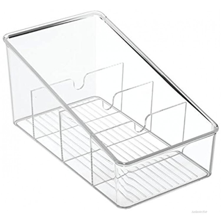 iDesign Küchen Organizer mit 4 Fächern Aufbewahrungsbox aus BPA-freiem Kunststoff ohne Deckel vielseitige Ablage für Schreibtisch Kühlschrank Make up und Bad durchsichtig