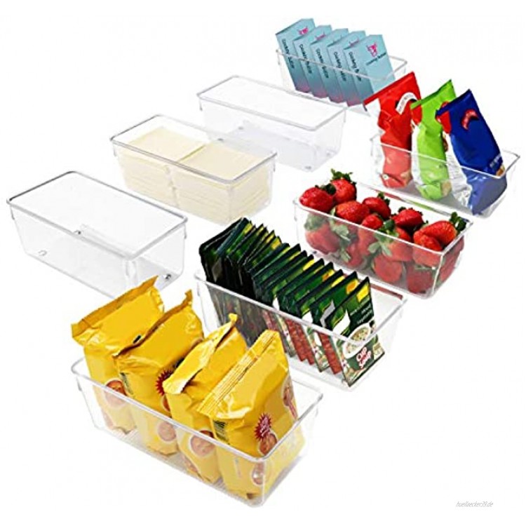 Kurtzy Kühlschrank Organizer Box Set für Küche Schränke 8Stk Plastik Organizer 20cm Lang Ordnungssystem Transparent für Bad Speisekammer Gefrierschrank Küchenschrank Organizer Schublade