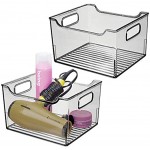 mDesign 2er-Set Ablagebox mit integrierten Griffen – transparente Aufbewahrungsbox mit ansprechendem Design – ideal zur Kosmetikaufbewahrung im Bad – rauchgrau