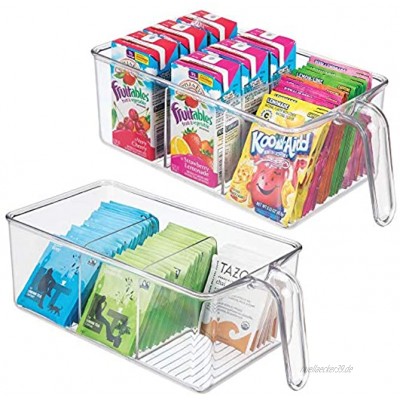 mDesign 2er-Set Aufbewahrungsbox aus Kunststoff – ideal zur Küchen Ablage im Küchenschrank oder als Kühlschrankbox – offenes Design mit integriertem Griff und drei Fächern – durchsichtig