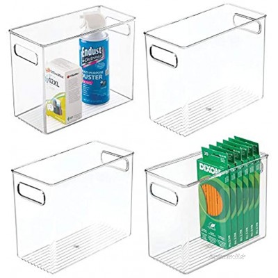 mDesign 4er-Set Aufbewahrungsbox mit integrierten Griffen – ideal für die Aufbewahrung von Schreibwaren und Bürobedarf – Kunststoffbox für das Büro – durchsichtig