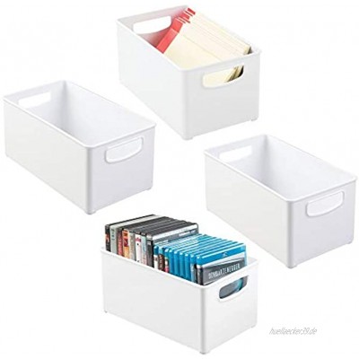 mDesign 4er-Set Aufbewahrungsbox mit integrierten Griffen – zur Aufbewahrung von Büroutensilien – vielseitig verwendbare Kunststoffbox für das Büro und andere Räume – weiß