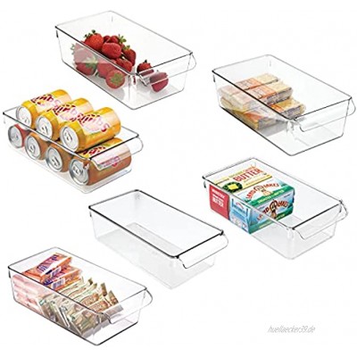 mDesign 6er-Set Aufbewahrungsbox mit Griff aus Kunststoff groß – ideal zur Küchen Ablage im Küchenschrank oder als Kühlschrankbox – durchsichtig