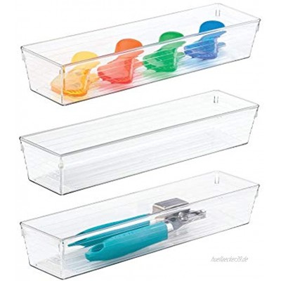 mDesign praktischer Schubladen Organizer – Aufbewahrungssystem für Besteck und Küchenutensilien – Box aus BPA-freiem Kunststoff – 3er-Set – durchsichtig