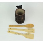 Black Bear Küchenutensilienhalter Caddy Organizer mit 3-teiligem Bambus-Utensilien-Set – rustikale Hüttendekoration