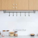 INTIRILIFE Edelstahl Küche Hängeleiste mit 10 Haken Küchen Reling Hängeleiste Küchenstange Wandhalterung