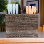 Relaxdays Utensilienhalter Küche 2 Fächer für Küchenhelfer & Besteck HBT 17x24x12cm Besteckkorb aus Holz dunkelbraun