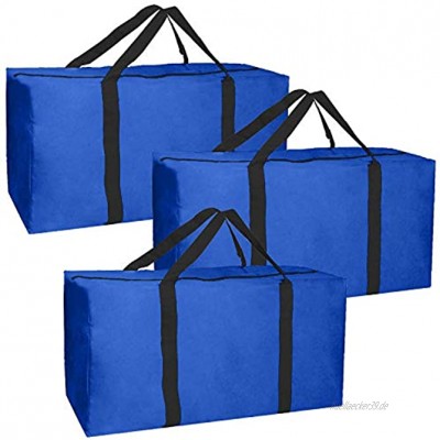 Jalousie 3er-Pack extra große robuste Aufbewahrungstaschen Umzugstaschen Aufbewahrungsbehälter platzsparend Reisetasche aus robustem 600D Oxford Marineblau-Schwarz 3er-Pack