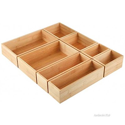 Kootek 8 Stück Bambus Schublade Organizer Utensilienablage Küche Aufbewahrungsbox 4 Größen Vielseitige Trennwände Besteckhalter Behälter für Besteck Küchenutensilien