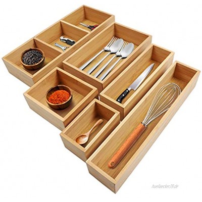 Kootek Verstellbarer Bambus-Schubladen-Organizer für Küchenutensilien 6-teiliges Besteck-Halter Behälter mit herausnehmbaren Trennwänden für Schreibtisch Schrank Badezimmer Büro