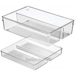 mDesign Schubladen-Organizer zweiteilige Aufbewahrungsbox für die Küchenschublade verschiebbarer Besteckeinsatz mit 4 Fächern für Küchenutensilien aus beständigem Kunststoff